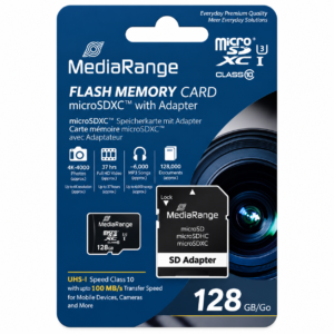 MediaRange microSDXC™ memory card, UHS-1 | Class 10, with SD adapter, 128GB