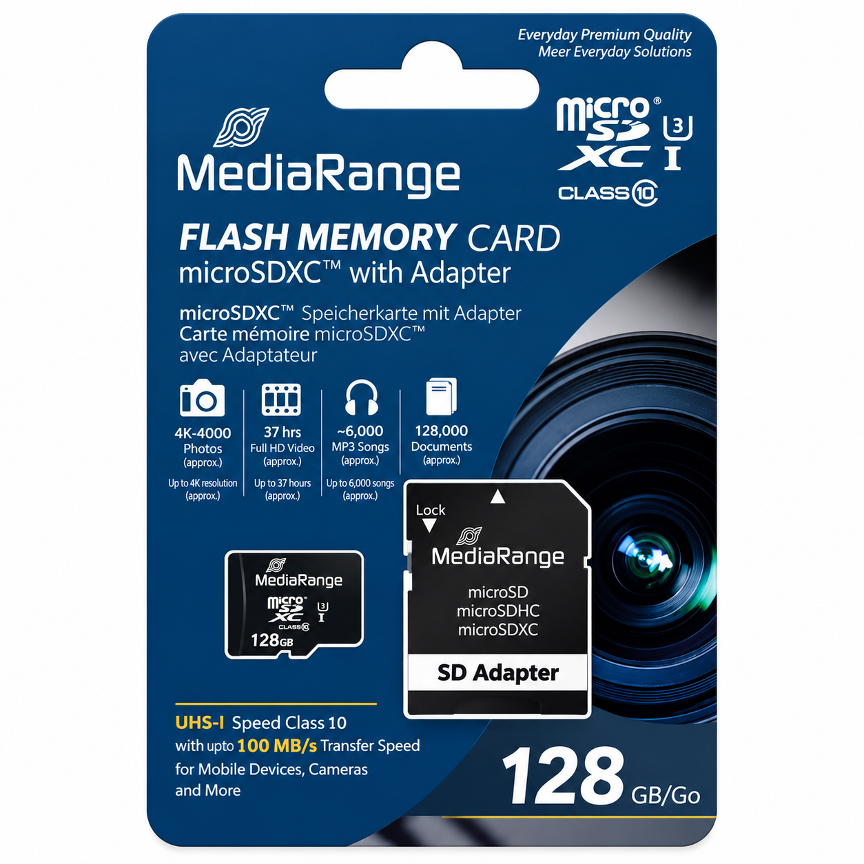 MediaRange microSDXC™ memory card, UHS-1 | Class 10, with SD adapter, 128GB