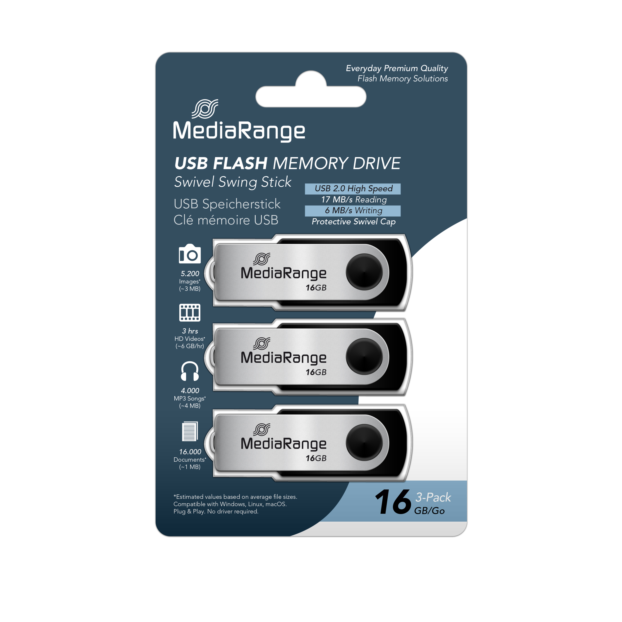 MediaRange USB 16GB Pack 3