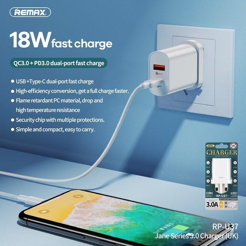 Remax Type-C+USB Fast Charging Adapter RP-U37 ( UK ) – Inspire Trading