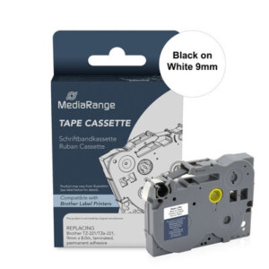 MediaRange Label Tape Cartridge, Replacing Brother TZ-221/TZe-221, 9mm, 8m, Laminated and Permanent Adhesive, Black on White