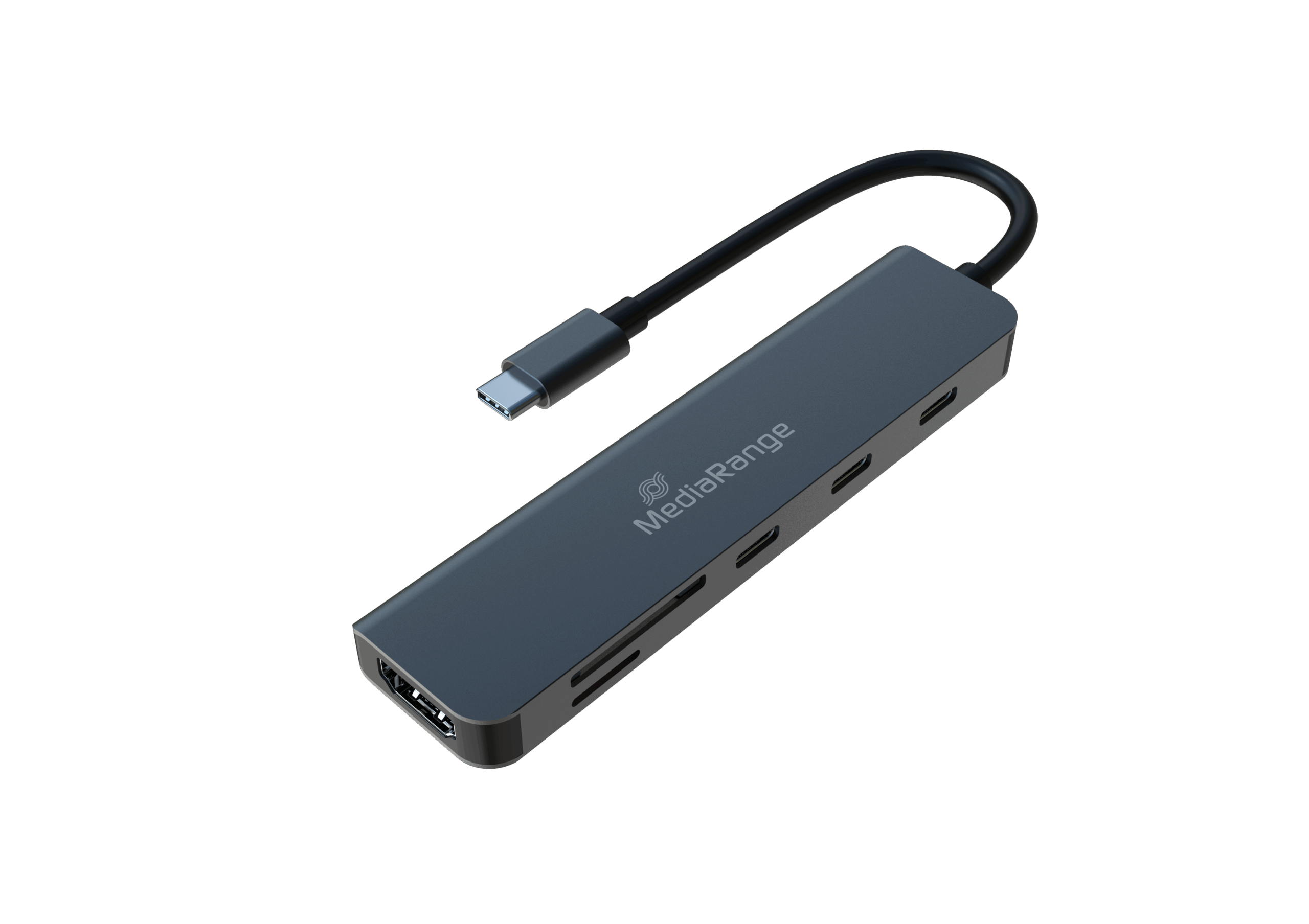 MediaRange USB Type-C® 6-in-1 multiport adapter, Silver