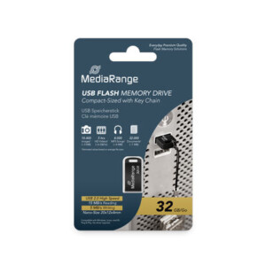 MediaRange USB 2.0 Nano Flash Memory Drive with Key Chain, Black, 32GB