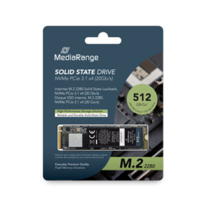 MediaRange Internal M.2 2280 solid state drive, NVMe PCIe 3.1 x4 20 Gb/s, 512GB, black