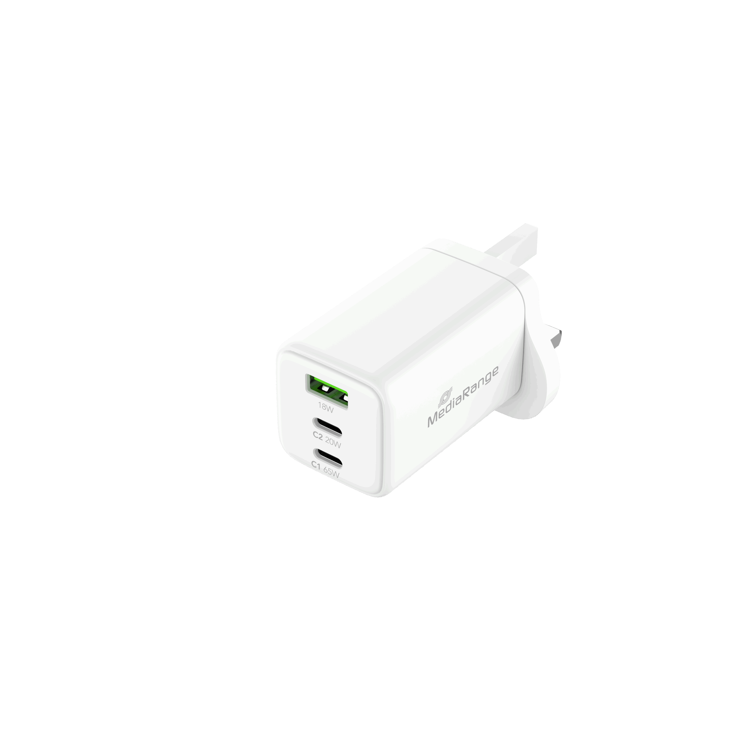 MediaRange 65W wall charger with USB-A and USB-C UK Plug