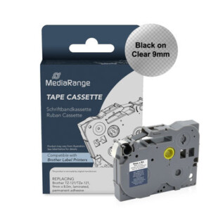 MediaRange Label Tape Cartridge, Replacing Brother TZ-121/TZe-121, 9mm, 8m, Laminated and Permanent Adhesive