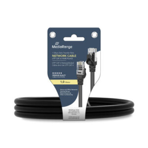 MediaRange Network Cable, UTP CAT 6 (1Gbps), RJ45 Plugs with Latch, 1.0m, Black
