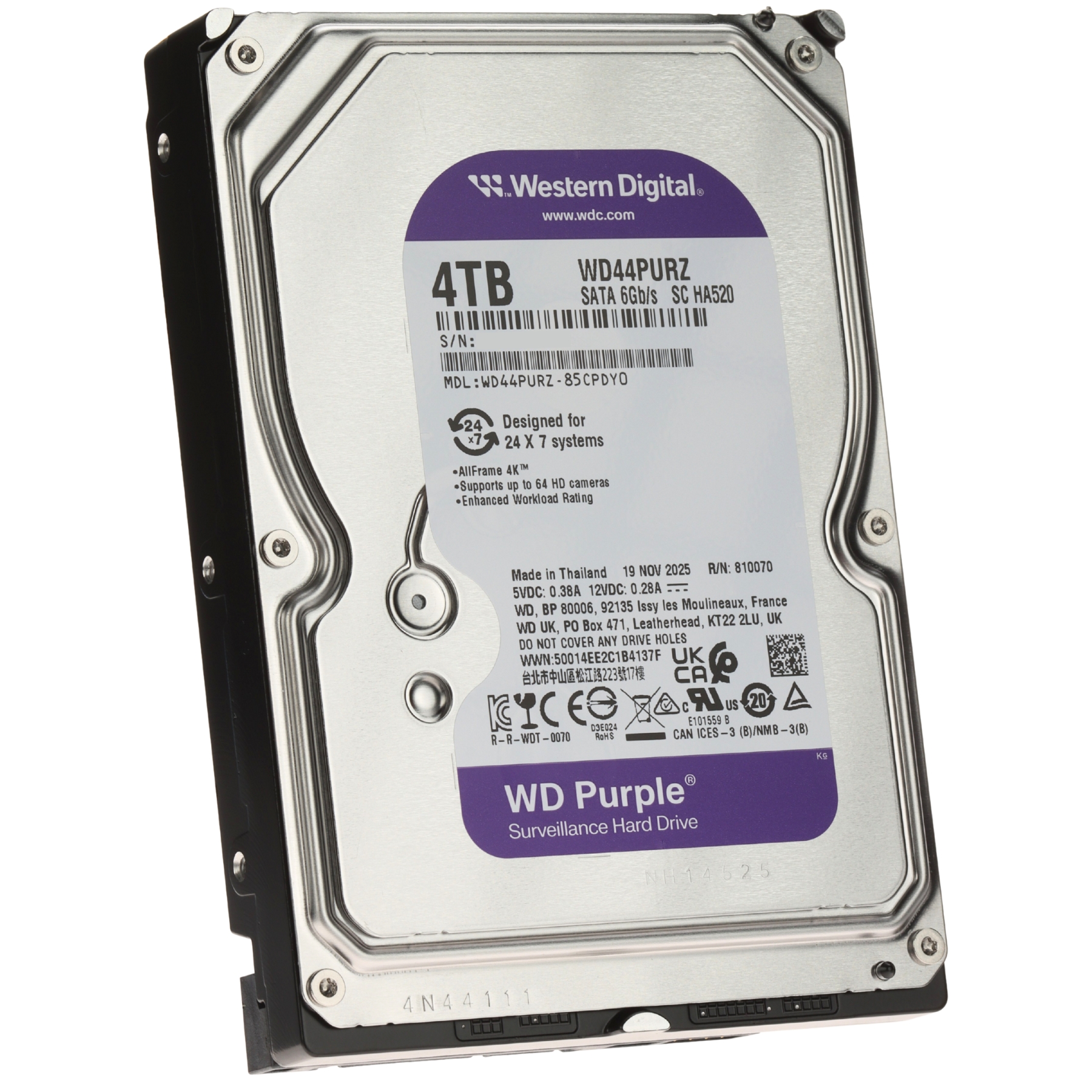WD Purple Surveillance HDD 4TB SATA