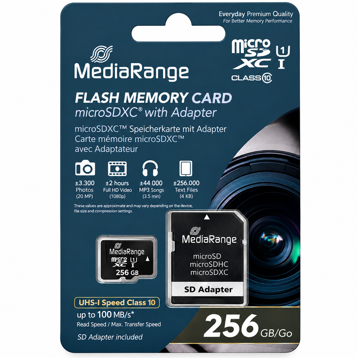 MediaRange microSDXC™ Memory Card with SD Adapter, UHS-1/Class 10, 256GB