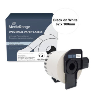 MediaRange Multi-purpose paper labels, for label printers using Brother® DK-11202, 62x100mm, 300 pcs, black on white